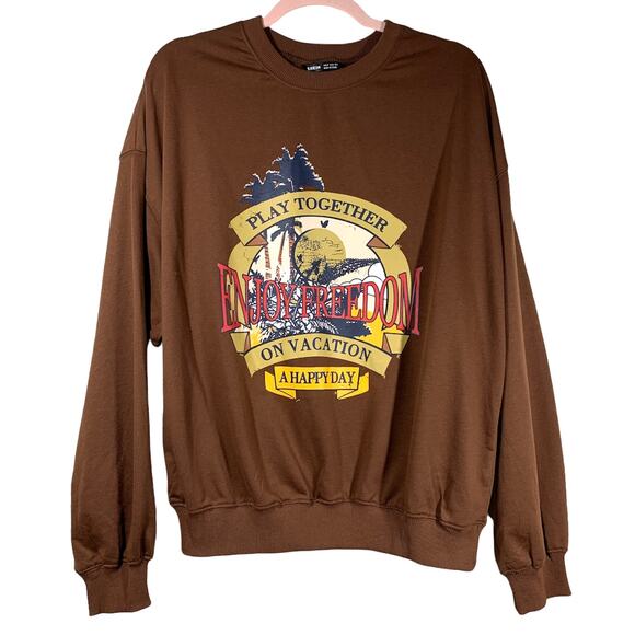 SHEIN Tops - SHEIN NWOT Brown Long Sleeve Graphic Sweatshirt Medium